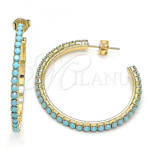 Oro Laminado Stud Earring, Gold Filled Style with Turquoise Crystal, Polished, Golden Finish, 02.122.0118.2.35