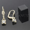 Oro Laminado Dangle Earring, Gold Filled Style Flower Design, with White Cubic Zirconia, Polished, Golden Finish, 5.073.012
