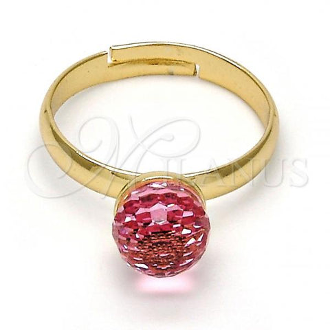 Oro Laminado Multi Stone Ring, Gold Filled Style Ball Design, with Rose Swarovski Crystals, Polished, Golden Finish, 01.239.0006.8 (One size fits all)