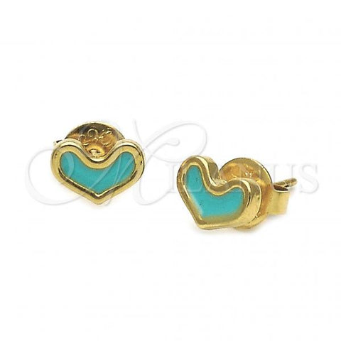 Oro Laminado Stud Earring, Gold Filled Style Heart Design, Blue Enamel Finish, Golden Finish, 02.64.0248 *PROMO*