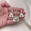 Oro Laminado Earring and Pendant Adult Set, Gold Filled Style with Ivory Mother of Pearl and White Micro Pave, Polished, Golden Finish, 10.196.0109