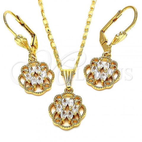 Oro Laminado Earring and Pendant Adult Set, Gold Filled Style with White Cubic Zirconia, Polished, Golden Finish, 10.287.0012