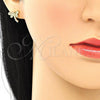 Oro Laminado Stud Earring, Gold Filled Style Dragon-Fly Design, with White Micro Pave, Polished, Golden Finish, 02.156.0396