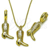Oro Laminado Earring and Pendant Adult Set, Gold Filled Style Shoes Design, Polished, Golden Finish, 10.341.0017