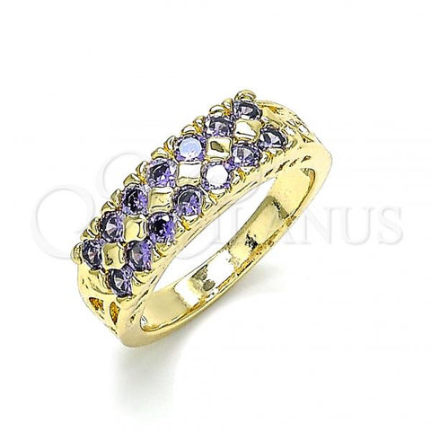 Oro Laminado Multi Stone Ring, Gold Filled Style with Amethyst Cubic Zirconia, Polished, Golden Finish, 01.346.0023.5.09