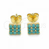 Oro Laminado Stud Earring, Gold Filled Style with Aquamarine Opal, Blue Polished, Golden Finish, 02.09.0183