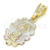 Oro Laminado Religious Pendant, Gold Filled Style Guadalupe Design, Polished, Tricolor, 05.351.0066