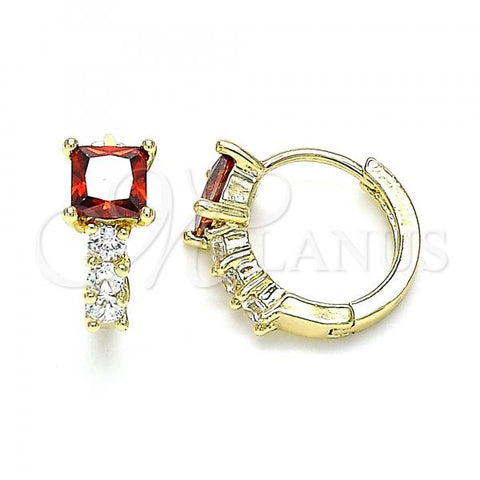 Oro Laminado Huggie Hoop, Gold Filled Style with Garnet and White Cubic Zirconia, Polished, Golden Finish, 02.210.0606.1.12