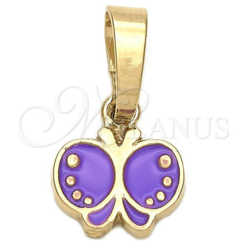 Oro Laminado Fancy Pendant, Gold Filled Style Butterfly Design, Purple Enamel Finish, Golden Finish, 05.163.0066.5