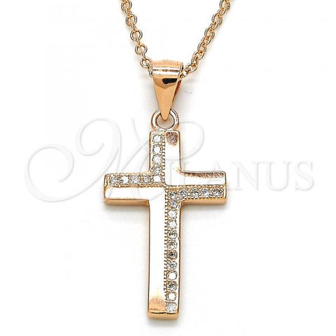 Sterling Silver Pendant Necklace, Cross Design, with White Micro Pave, Polished, Rose Gold Finish, 04.336.0127.1.16