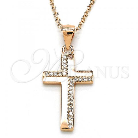 Sterling Silver Pendant Necklace, Cross Design, with White Micro Pave, Polished, Rose Gold Finish, 04.336.0127.1.16