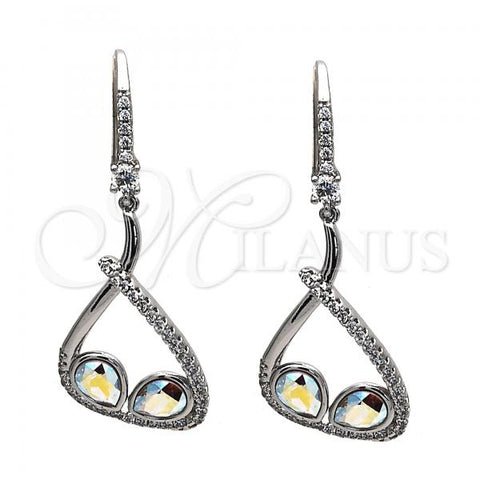Rhodium Plated Dangle Earring, Teardrop Design, with Aurore Boreale Swarovski Crystals and White Cubic Zirconia, Polished, Rhodium Finish, 02.26.0171
