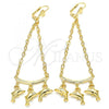 Oro Laminado Long Earring, Gold Filled Style Dolphin and Rolo Design, Polished, Golden Finish, 02.32.0550