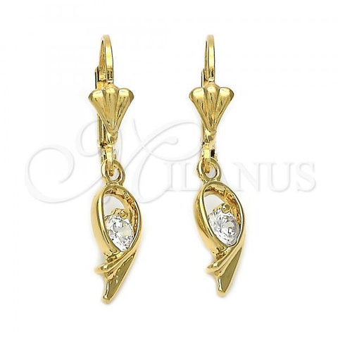 Oro Laminado Dangle Earring, Gold Filled Style Fish Design, with White Cubic Zirconia, Polished, Golden Finish, 5.029.014