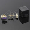 Oro Laminado Stud Earring, Gold Filled Style Heart Design, Purple Enamel Finish, Golden Finish, 02.64.0328 *PROMO*