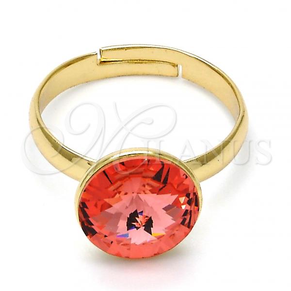 Oro Laminado Multi Stone Ring, Gold Filled Style with Rose Peach Swarovski Crystals, Polished, Golden Finish, 01.239.0001.7 (One size fits all)