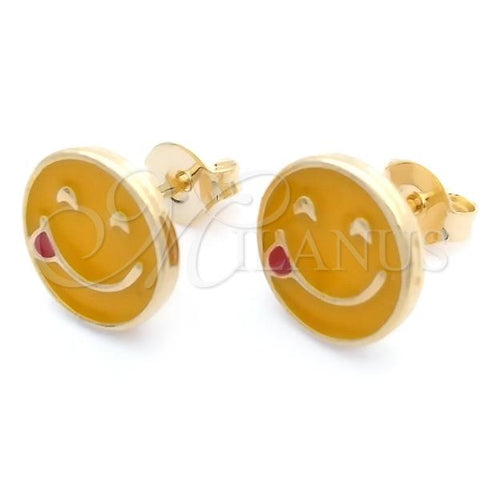 Oro Laminado Stud Earring, Gold Filled Style Yellow Enamel Finish, Golden Finish, 02.02.0484