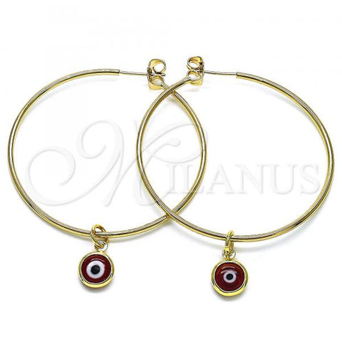 Oro Laminado Medium Hoop, Gold Filled Style Evil Eye Design, Red Resin Finish, Golden Finish, 02.63.2743.1.50