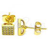 Oro Laminado Stud Earring, Gold Filled Style with White Cubic Zirconia, Polished, Golden Finish, 02.344.0051