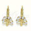 Oro Laminado Leverback Earring, Gold Filled Style Tree Design, with White Cubic Zirconia, Polished, Golden Finish, 02.210.0383