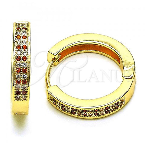 Oro Laminado Huggie Hoop, Gold Filled Style with Garnet and White Micro Pave, Polished, Golden Finish, 02.195.0104.2.25