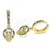 Oro Laminado Huggie Hoop, Gold Filled Style Owl Design, with Multicolor Micro Pave, Polished, Golden Finish, 02.316.0075.15