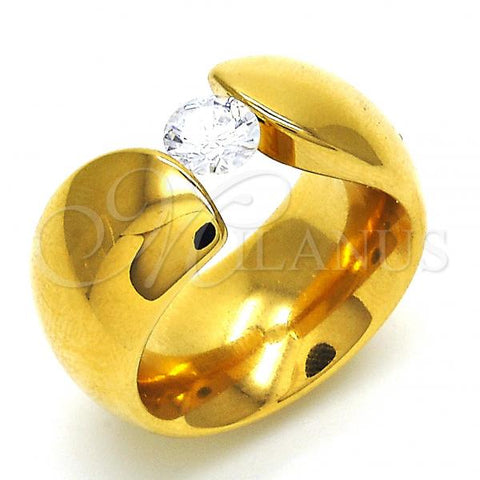 Stainless Steel Multi Stone Ring, Chunky Design, with White Cubic Zirconia, Polished, Golden Finish, 01.309.0001.09 (Size 9)