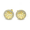 Oro Laminado Stud Earring, Gold Filled Style Tree Design, with White Micro Pave, Polished, Golden Finish, 02.156.0533