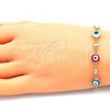 Oro Laminado Adjustable Bolo Bracelet, Gold Filled Style Evil Eye Design, Multicolor Enamel Finish, Golden Finish, 03.213.0130.3.10