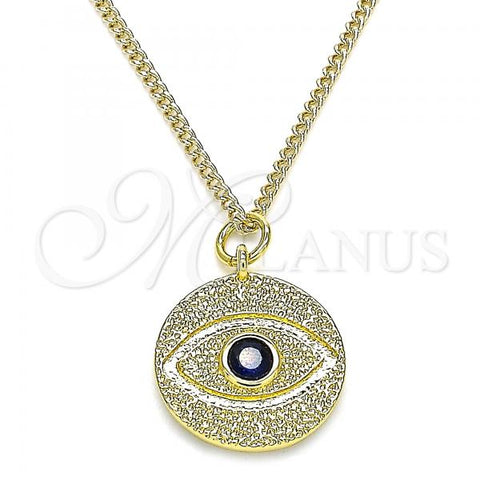 Oro Laminado Pendant Necklace, Gold Filled Style Evil Eye Design, with Sapphire Blue Cubic Zirconia, Polished, Golden Finish, 04.362.0033.20