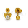 Stainless Steel Stud Earring, Heart Design, with White Crystal, Polished, Golden Finish, 02.271.0004