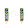 Oro Laminado Huggie Hoop, Gold Filled Style with Multicolor Cubic Zirconia, Polished, Golden Finish, 02.210.0603.4.15