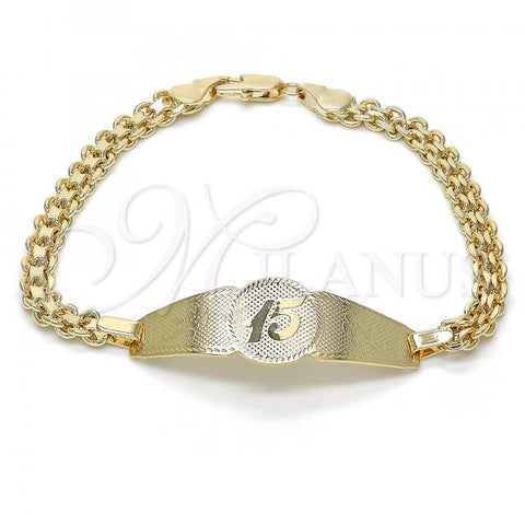 Oro Laminado ID Bracelet, Gold Filled Style Flower Design, Polished, Golden Finish, 03.63.1919.08