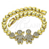 Oro Laminado Fancy Bracelet, Gold Filled Style Little Girl and Little Boy Design, with White Cubic Zirconia, Polished, Golden Finish, 03.283.0081.08