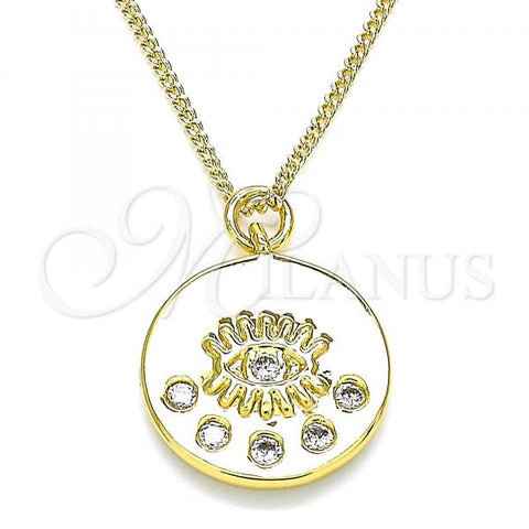 Oro Laminado Pendant Necklace, Gold Filled Style Evil Eye Design, with White Cubic Zirconia, Polished, Golden Finish, 04.362.0005.20