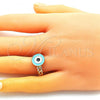 Oro Laminado Elegant Ring, Gold Filled Style Evil Eye Design, Light Blue Enamel Finish, Golden Finish, 01.213.0019.2