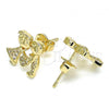 Oro Laminado Stud Earring, Gold Filled Style Little Boy and Little Girl Design, with White Micro Pave, Polished, Golden Finish, 02.156.0232.1