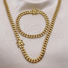 Stainless Steel Necklace and Bracelet, Miami Cuban Design, Polished, Golden Finish, 06.116.0037.1