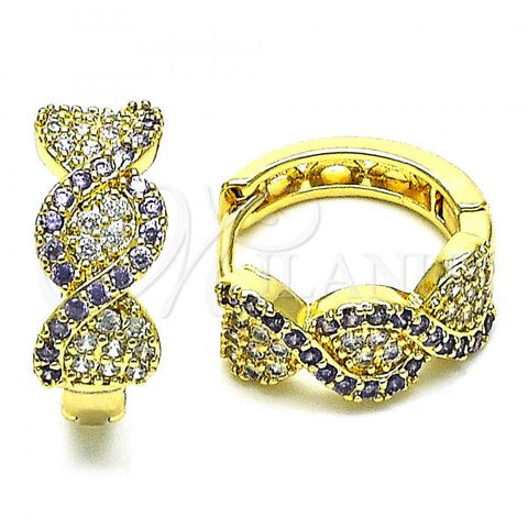 Oro Laminado Huggie Hoop, Gold Filled Style with Amethyst and White Micro Pave, Polished, Golden Finish, 02.210.0802.6.15