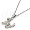Stainless Steel Pendant Necklace, Initials and Rolo Design, with White Crystal, Polished, Steel Finish, 04.238.0029.18