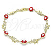 Oro Laminado Fancy Bracelet, Gold Filled Style Evil Eye and Elephant Design, Red Enamel Finish, Golden Finish, 03.351.0107.07