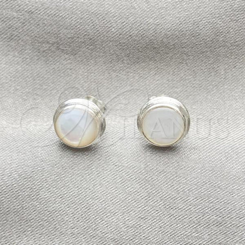 Sterling Silver Stud Earring, Ball Design, with Ivory Mother of Pearl, Polished, Silver Finish, 02.410.0002.1