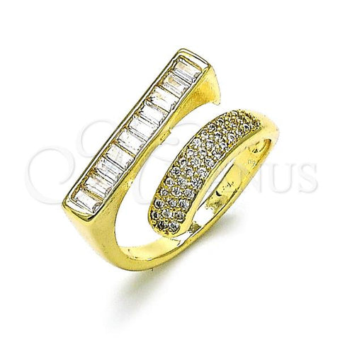 Oro Laminado Multi Stone Ring, Gold Filled Style Baguette Design, with White Cubic Zirconia and White Micro Pave, Polished, Golden Finish, 01.283.0041