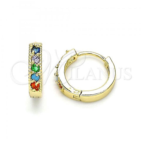 Oro Laminado Huggie Hoop, Gold Filled Style with Multicolor Cubic Zirconia, Polished, Golden Finish, 02.210.0637.5.12