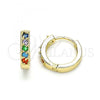 Oro Laminado Huggie Hoop, Gold Filled Style with Multicolor Cubic Zirconia, Polished, Golden Finish, 02.210.0637.5.12