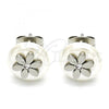 Stainless Steel Stud Earring, Flower Design, with White Crystal and Ivory Pearl, Polished, Steel Finish, 02.271.0028