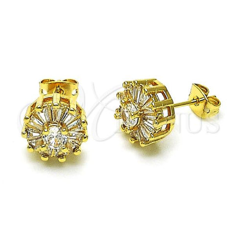 Oro Laminado Stud Earring, Gold Filled Style Baguette Design, with White Cubic Zirconia, Polished, Golden Finish, 02.342.0301