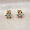 Oro Laminado Stud Earring, Gold Filled Style Flower Design, with Multicolor Cubic Zirconia, Polished, Golden Finish, 02.411.0054