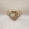 Oro Laminado Multi Stone Ring, Gold Filled Style Dolphin and Heart Design, with White Cubic Zirconia, Polished, Golden Finish, 01.310.0044