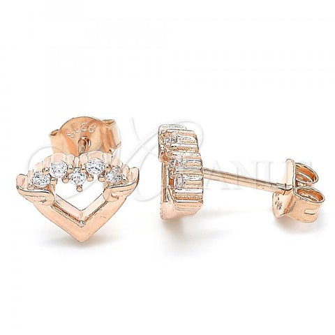 Sterling Silver Stud Earring, Heart Design, with White Cubic Zirconia, Polished, Rose Gold Finish, 02.336.0061.1